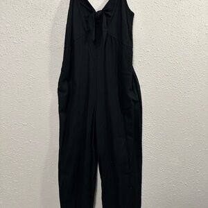 Old Navy Black Linen V-Neck Jumpsuit with Adjustable Straps